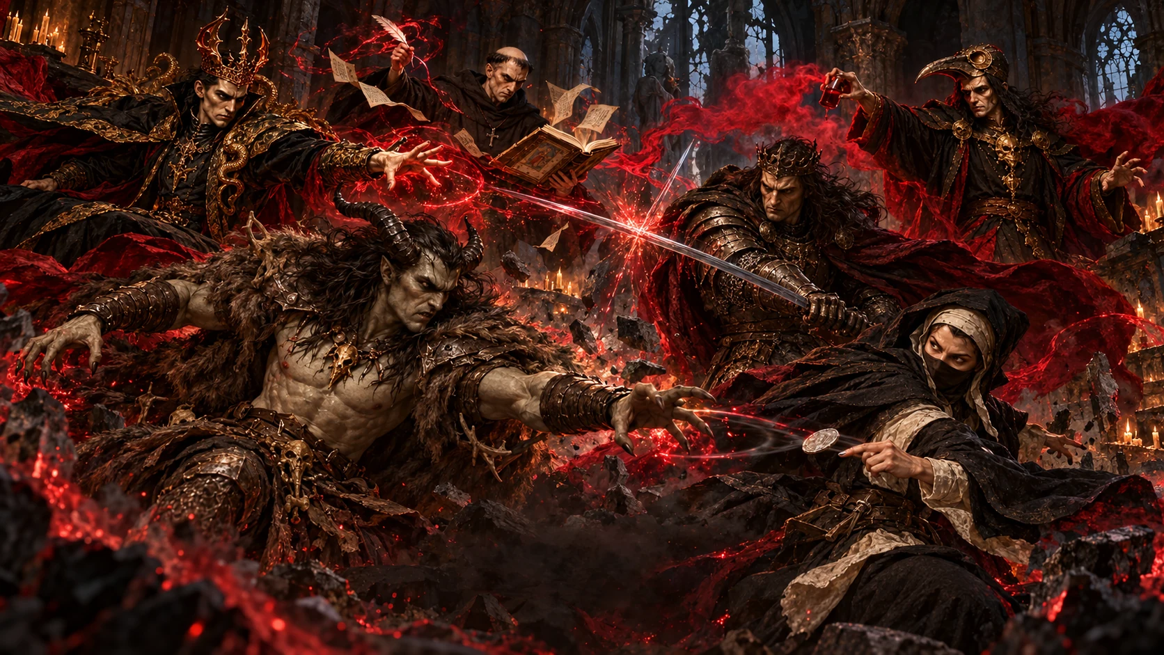The six Masters clash in the Crimson Conclave, with blades, blood magic and Lucretia’s thrown coin.